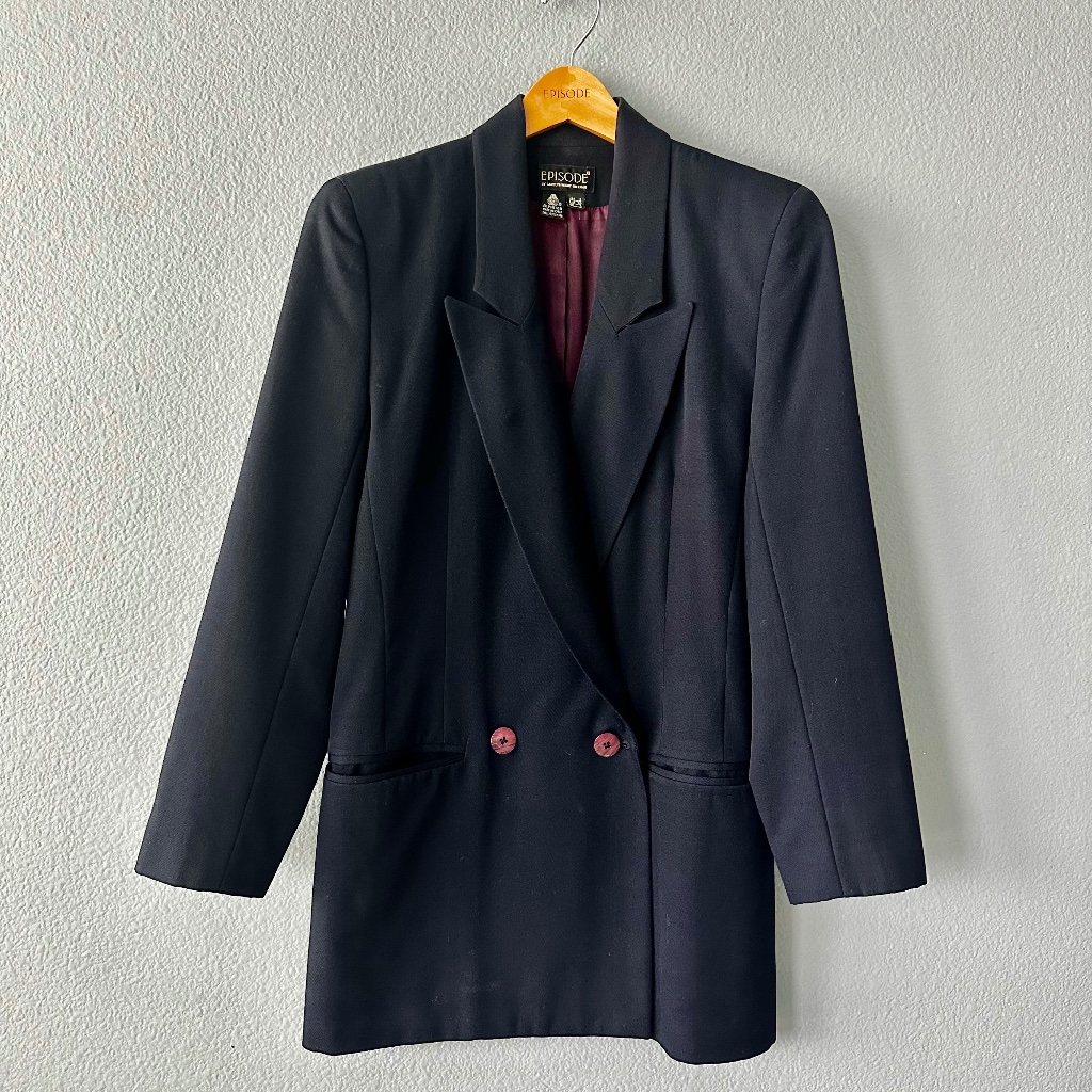 Episode Women's Double-Breasted Navy Wool Blazer Jacket
